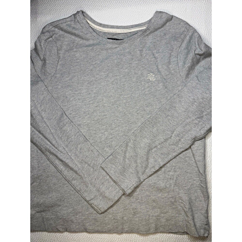 Lauren Ralph Lauren Crew Neck Knit Pullover Gray Herringbone Logo S
